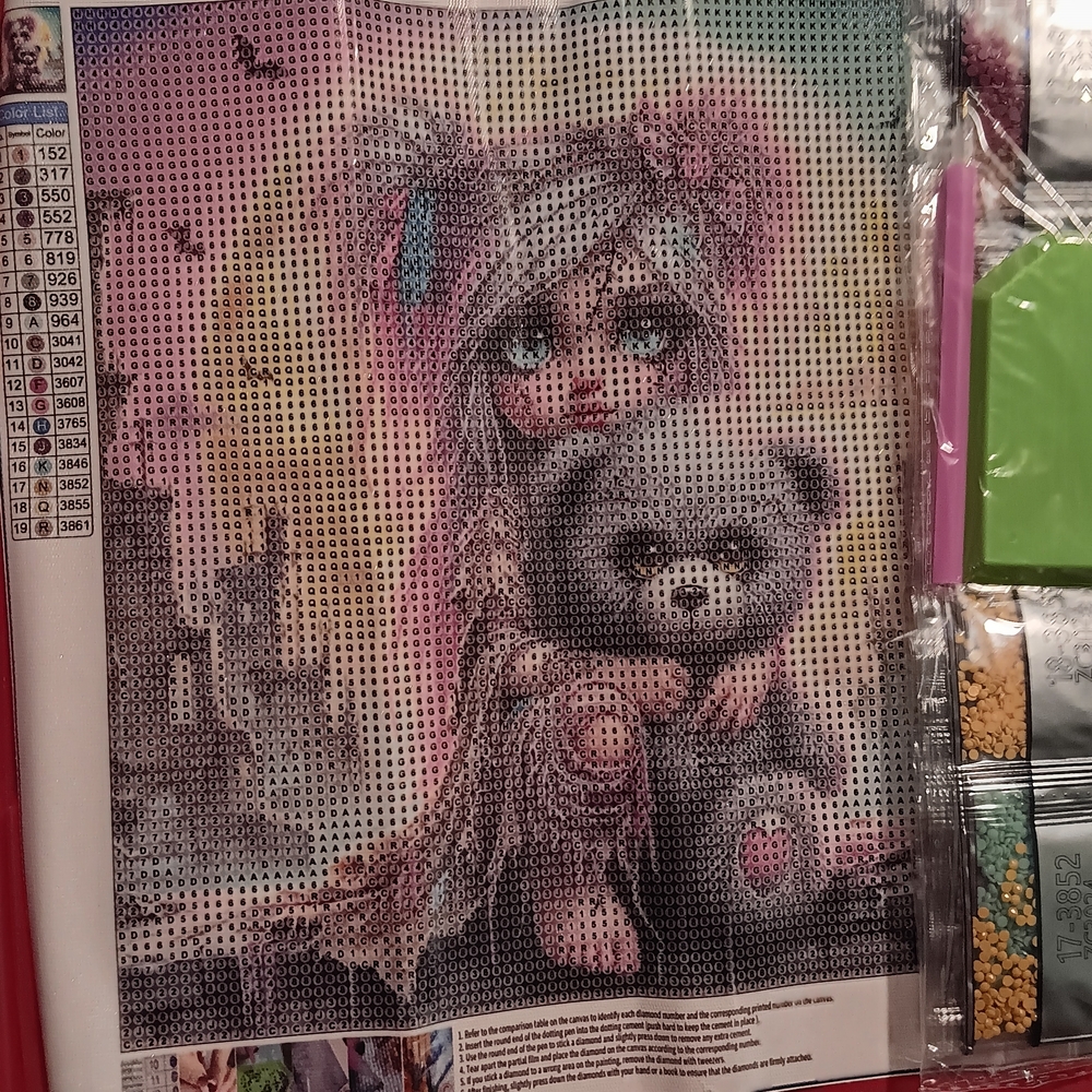 Whimsical Girl and Bear Diamond Painting Kit 30x30